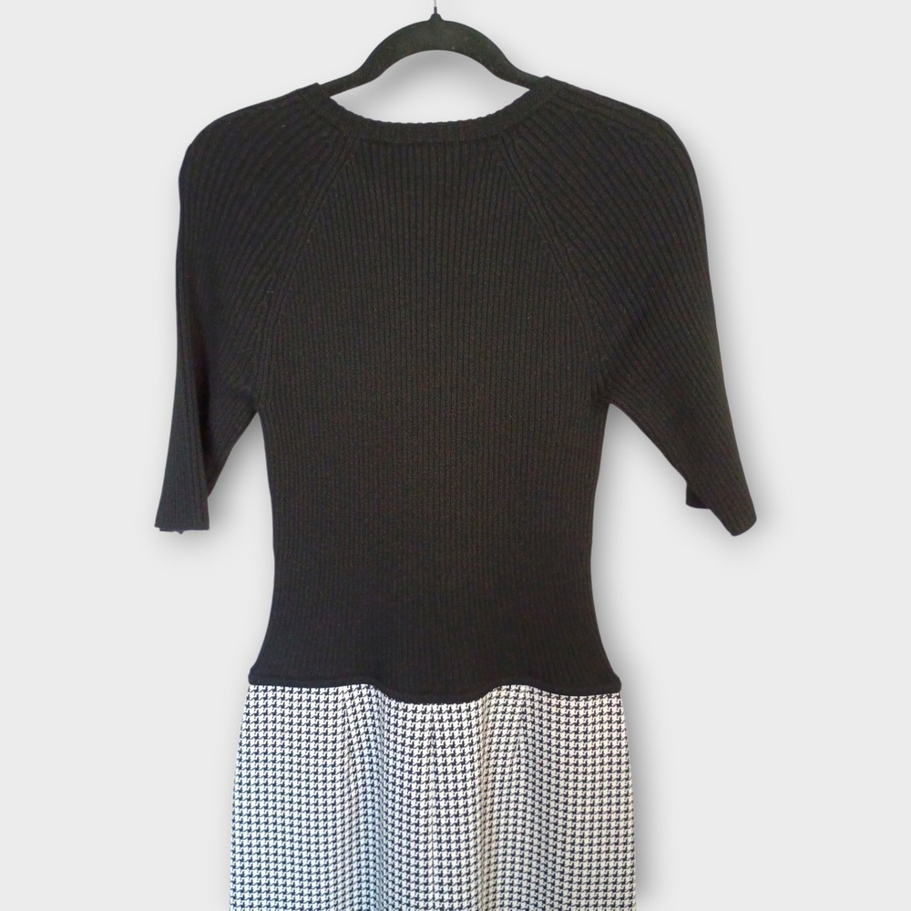 Theory Black Knit Houndstooth Dress Sz M Womens Career Professional Preppy - Picture 8 of 12